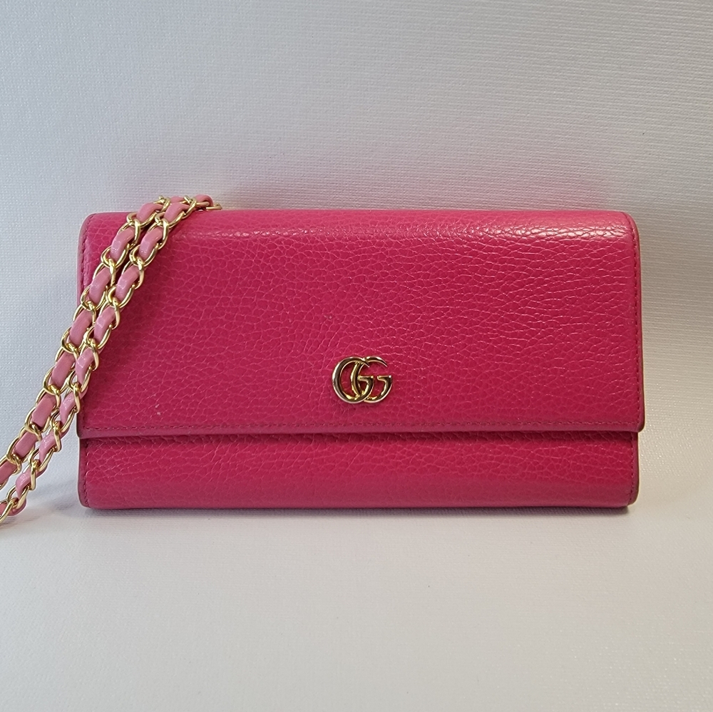 GUCCI GG Marmont Pink Leather Long Bifold Wallet
